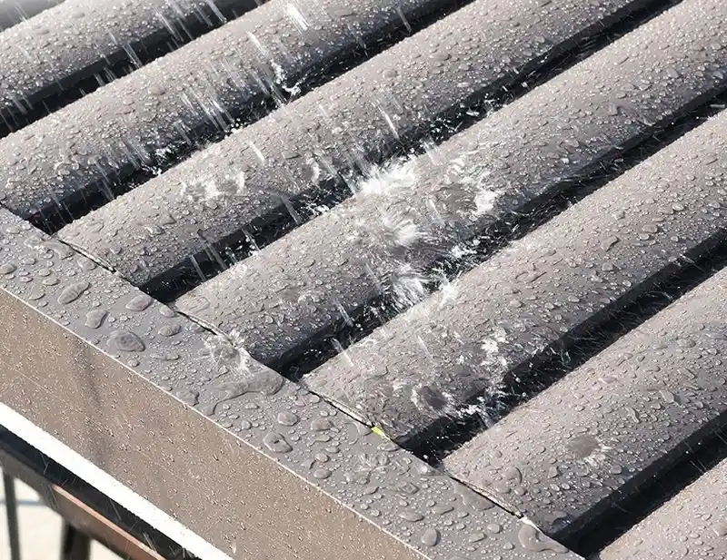 AT Louvre pergola hidden drainage system diagram with blade grooves and column drains